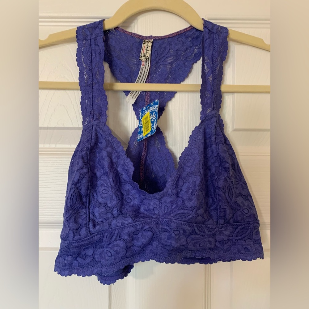 NWT FREE PEOPLE GALLOON RACERBACK‎ BRALETTE, SLATE Boho Romantic Feminine - Picture 7 of 8